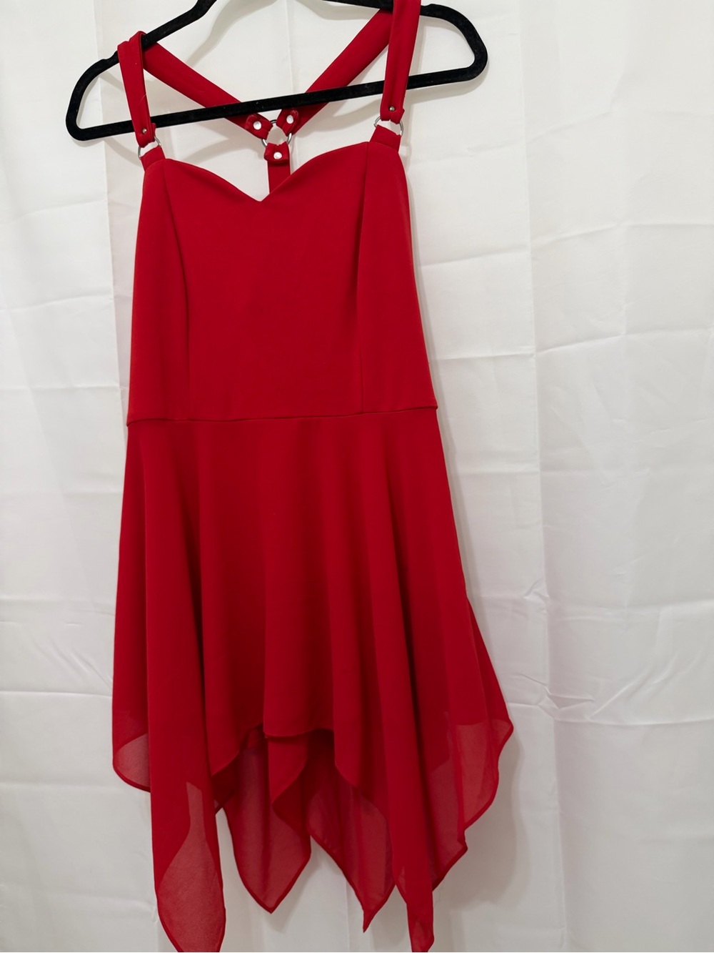 Saint Darkness Red Strappy Halter Handkerchief Hem Dress Goth Y2K